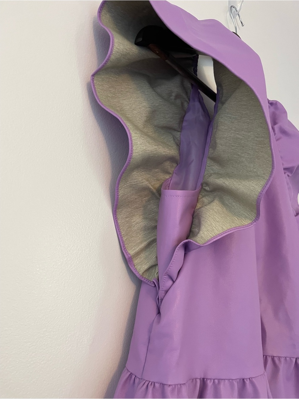 Buddy Love Ronnie Vegan Leather Ruffle Sleeve Short Purple Dress - Picture 5 of 5